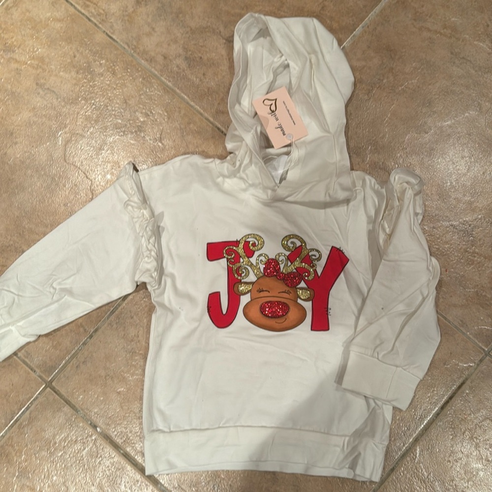 Holiday Christmas winter girls shirt sparkly reindeer “JOY” long sleeve
